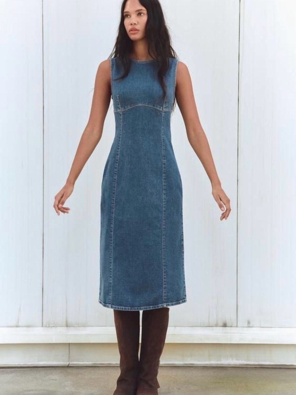 Zara TRF Denim Midi Dress Sz S